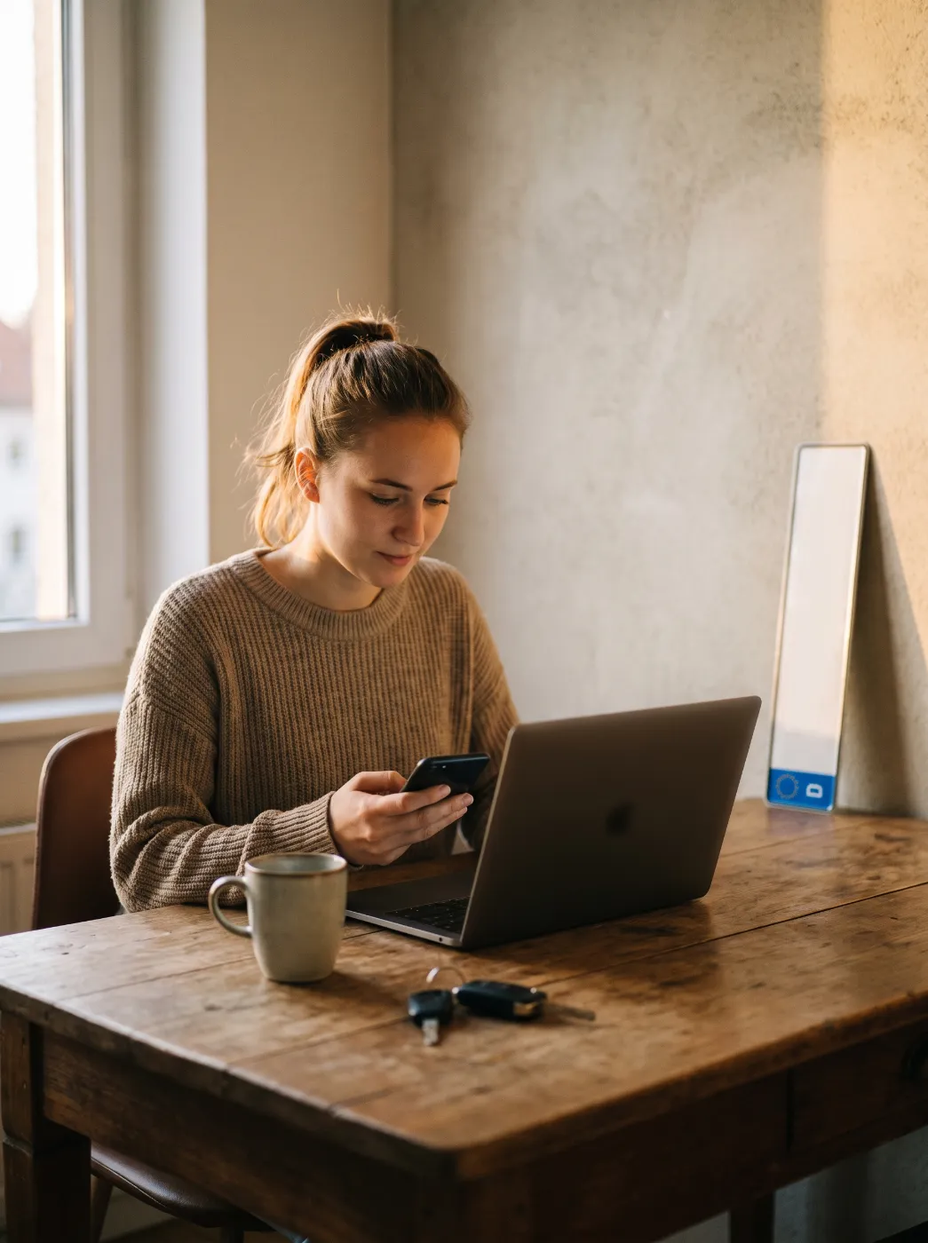 Kundin wählt ihr Wunschkennzeichen online am Smartphone