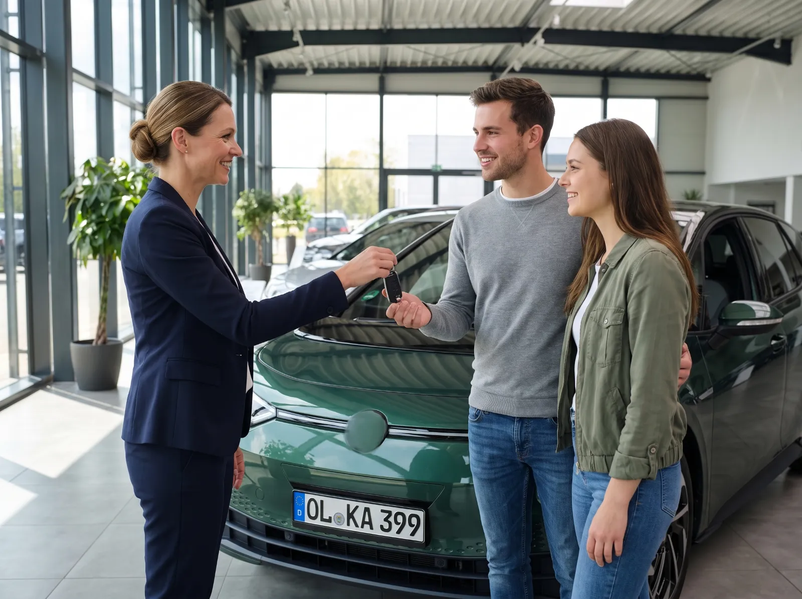 Schlüsselübergabe am Neuwagen mit dem Kennzeichen OL KA 399